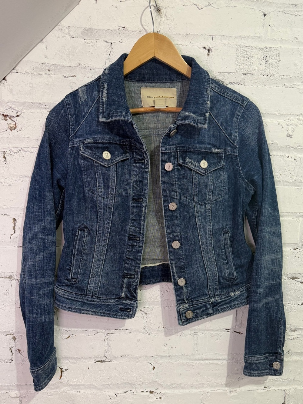 Anthropologie Pilcro and the Letterpress Denim Jean Jacket Dark Wash Size Small